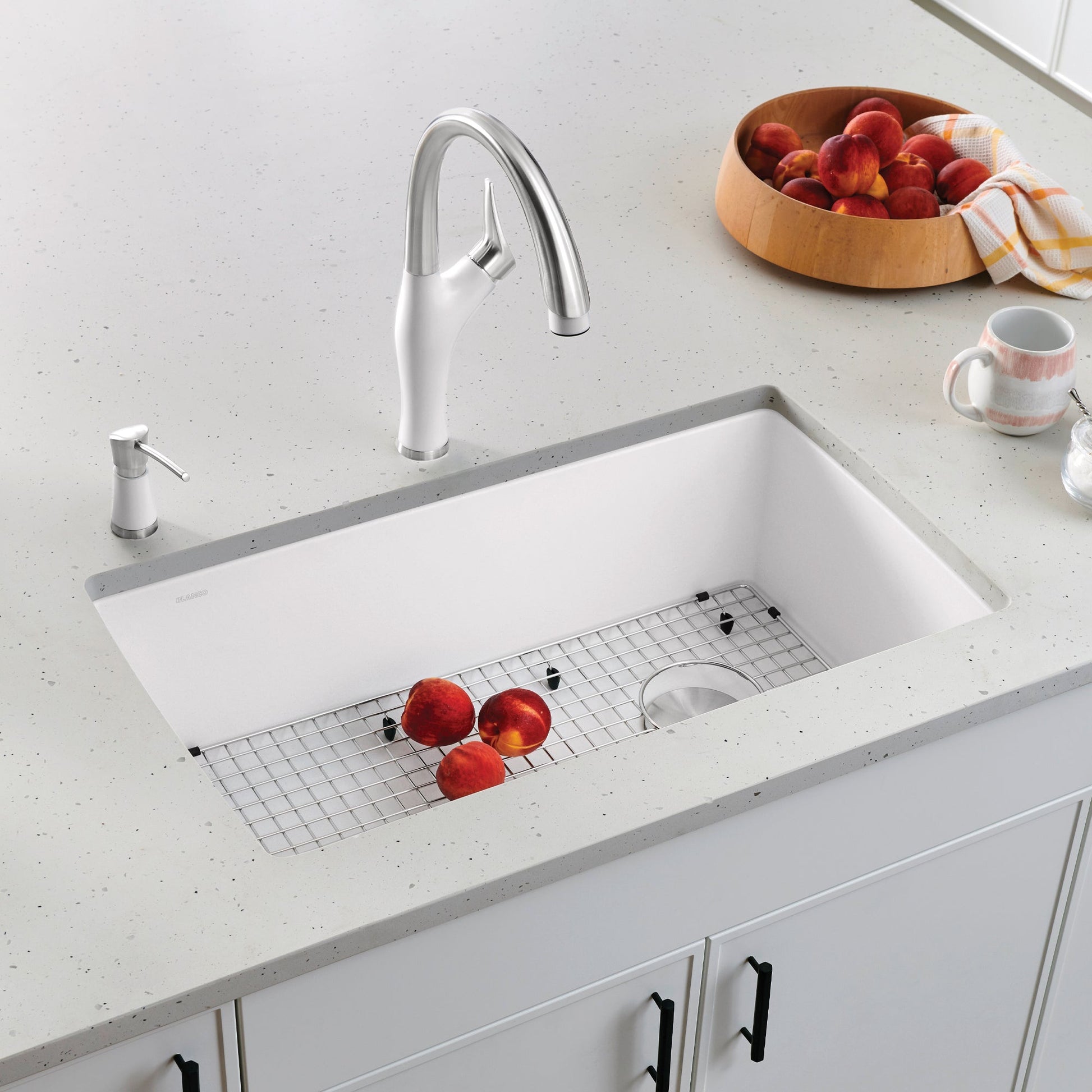 White - BLANCO Diamond SILGRANIT 33" Super Single Undermount Kitchen Sink