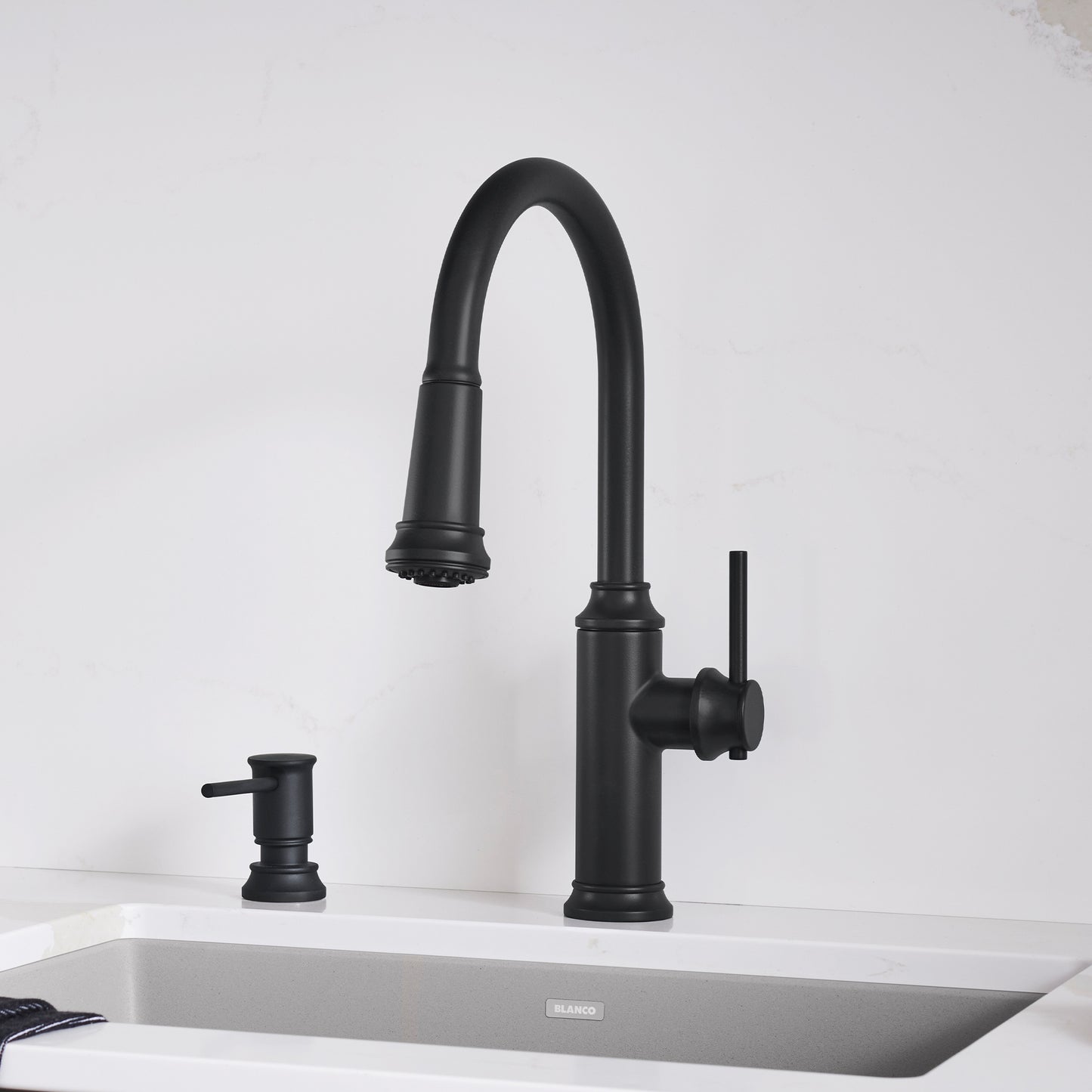 Matte Black - BLANCO Empressa High Arc Pull-Down Dual-Spray Kitchen Faucet