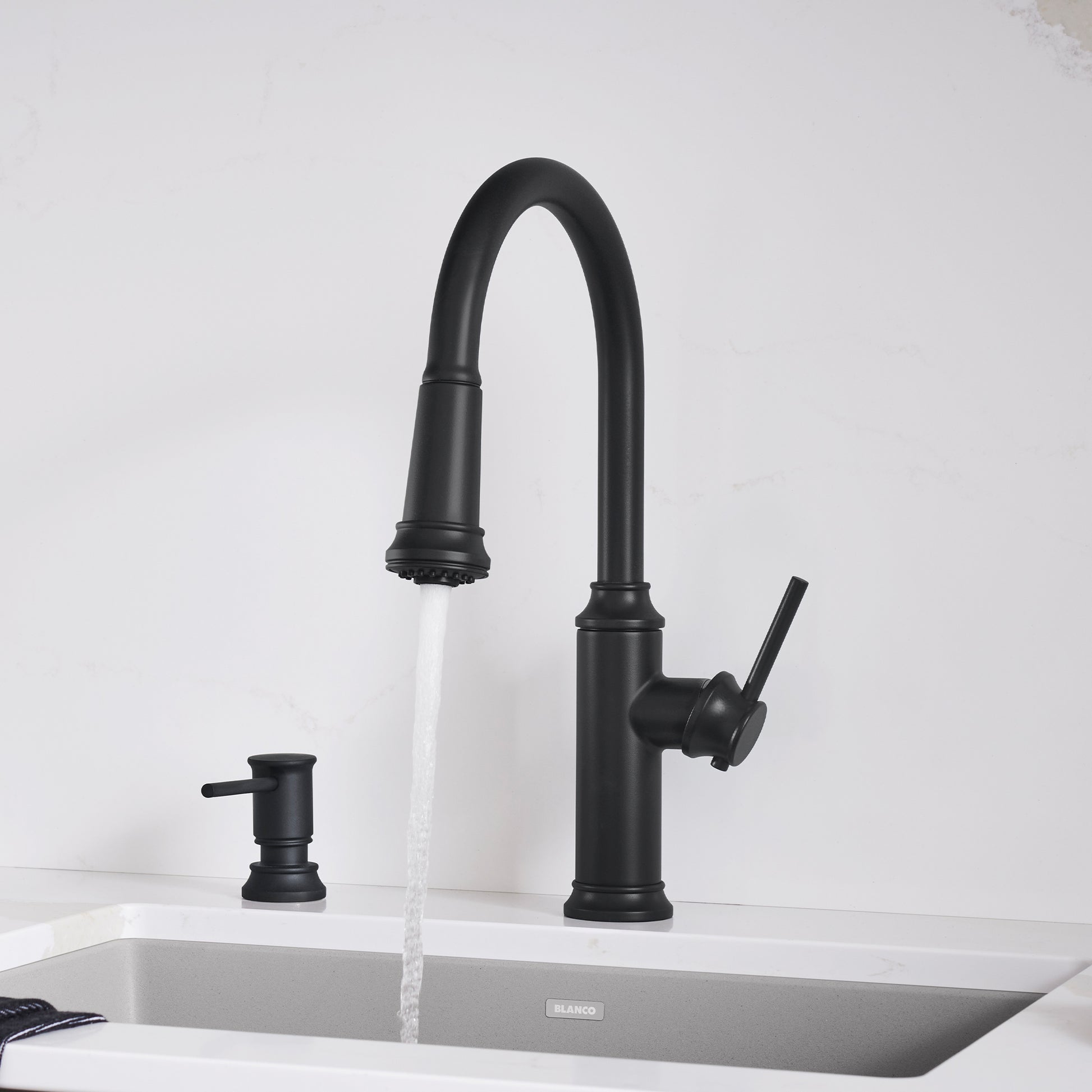 Matte Black - BLANCO Empressa High Arc Pull-Down Dual-Spray Kitchen Faucet