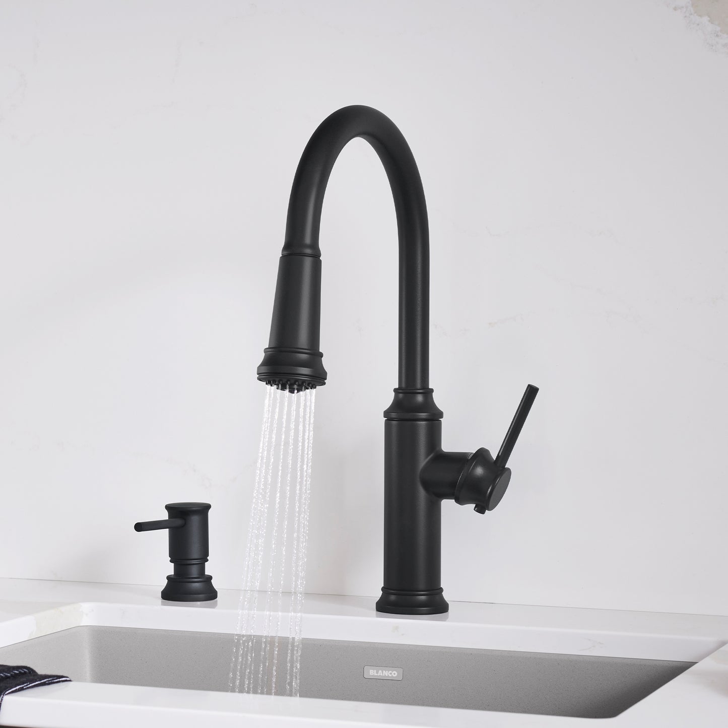 Matte Black - BLANCO Empressa High Arc Pull-Down Dual-Spray Kitchen Faucet
