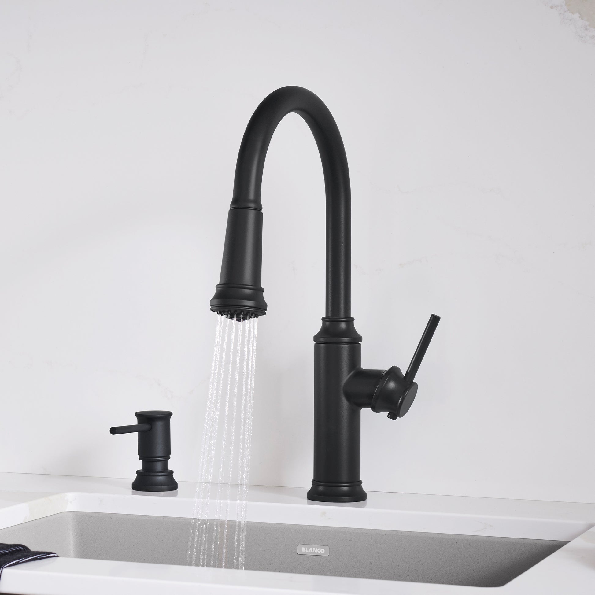 Matte Black - BLANCO Empressa High Arc Pull-Down Dual-Spray Kitchen Faucet