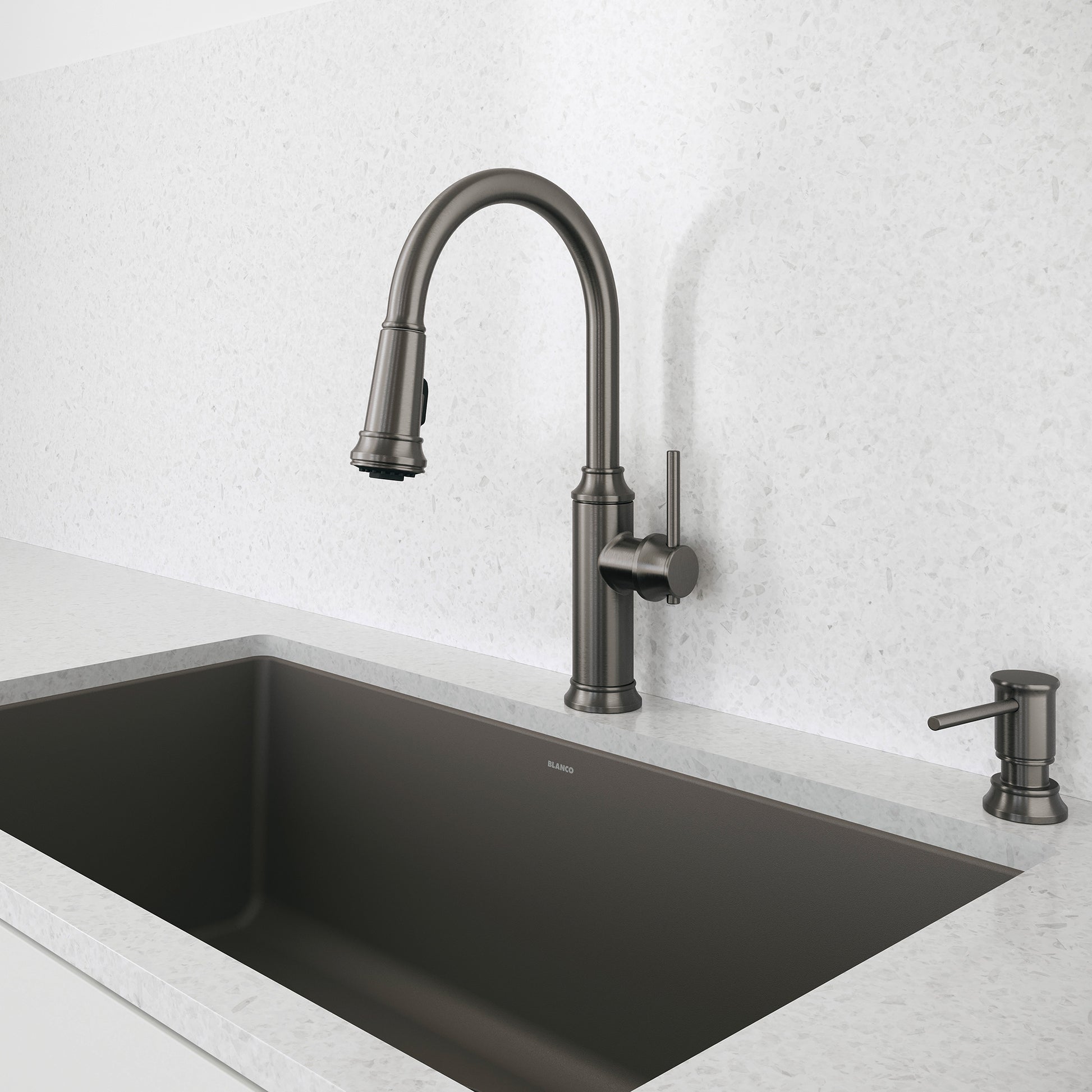 Satin Dark Steel - BLANCO Empressa High Arc Pull-Down Dual-Spray Kitchen Faucet