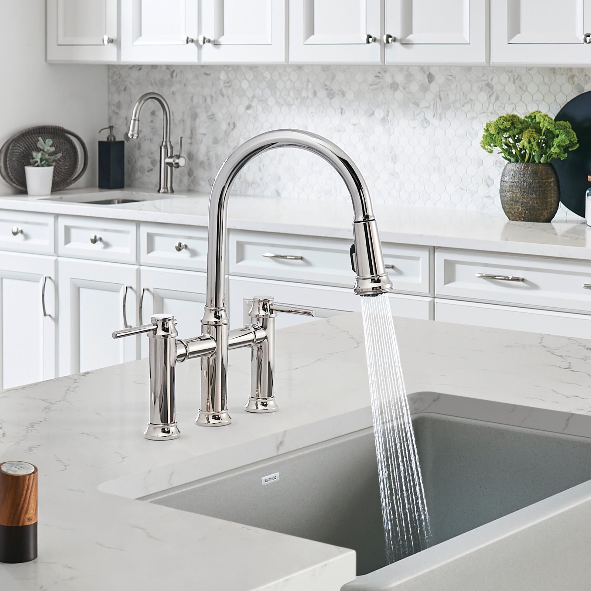 Chrome - BLANCO Empressa Pull-Down Dual-Spray Bridge Faucet