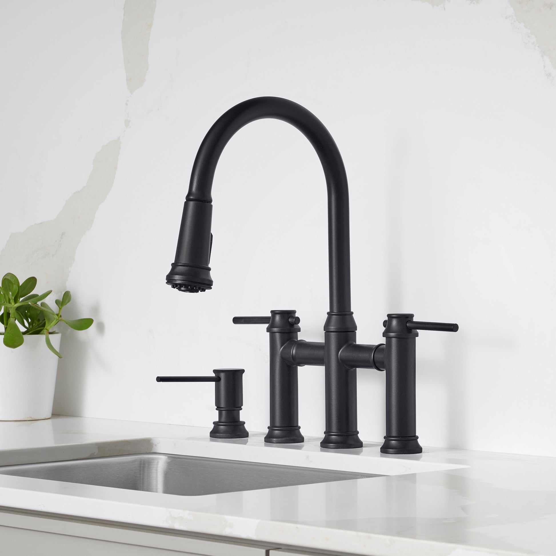Matte Black - BLANCO Empressa Pull-Down Dual-Spray Bridge Faucet
