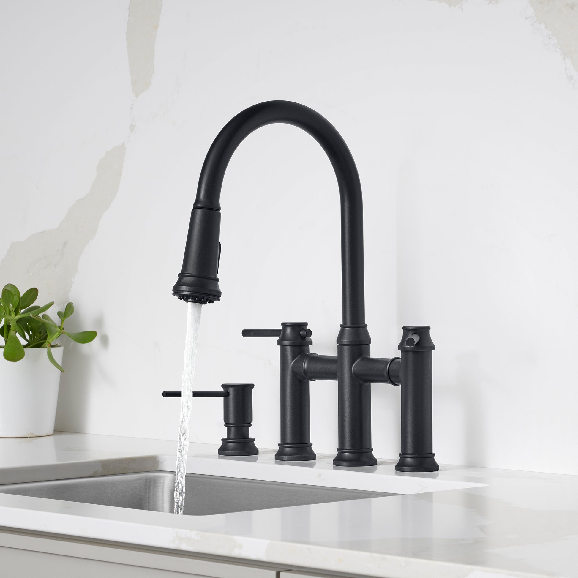 Matte Black - BLANCO Empressa Pull-Down Dual-Spray Bridge Faucet