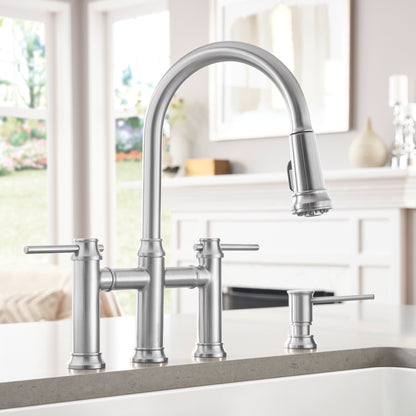 Pvd Steel - BLANCO Empressa Pull-Down Dual-Spray Bridge Faucet