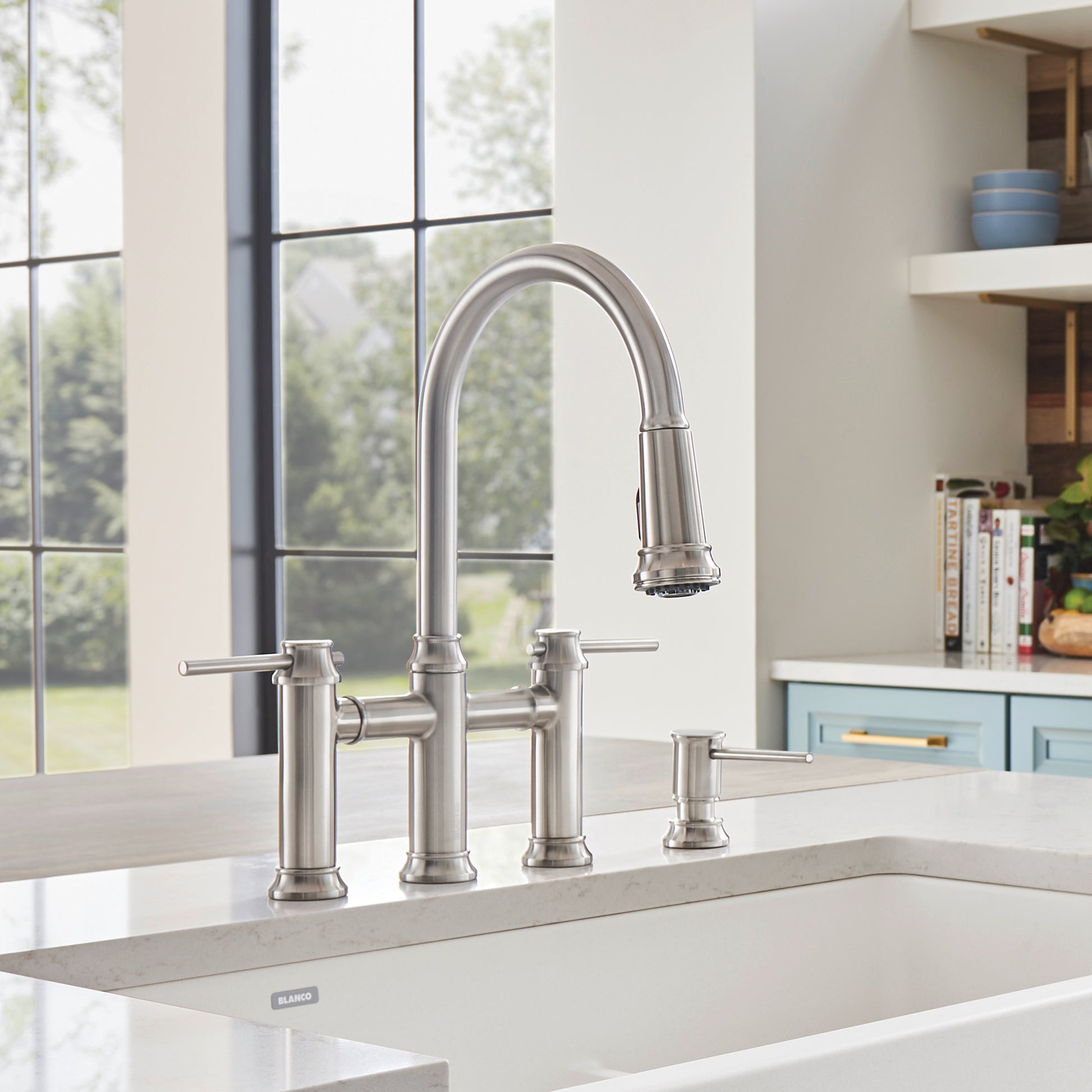 Pvd Steel - BLANCO Empressa Pull-Down Dual-Spray Bridge Faucet