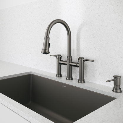 Satin Dark Steel - BLANCO Empressa Pull-Down Dual-Spray Bridge Faucet