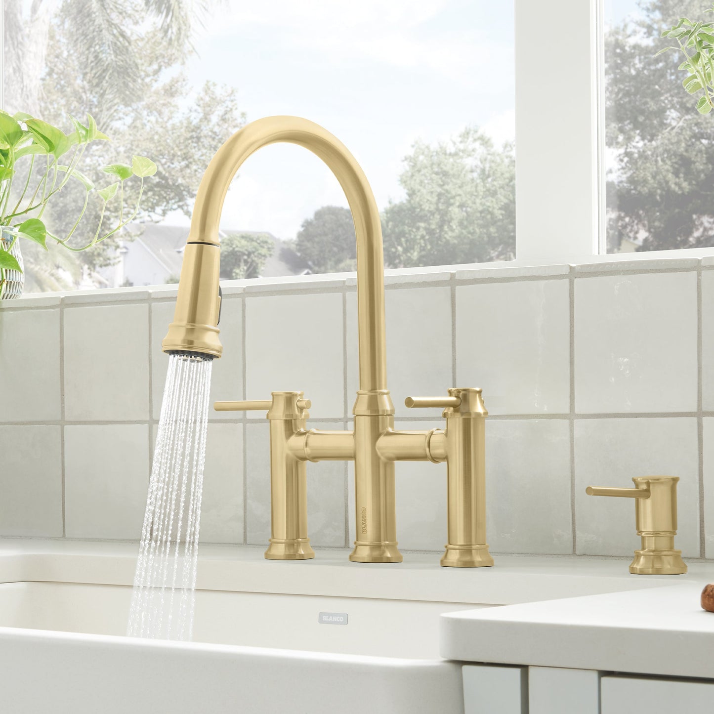 Satin Gold - BLANCO Empressa Pull-Down Dual-Spray Bridge Faucet