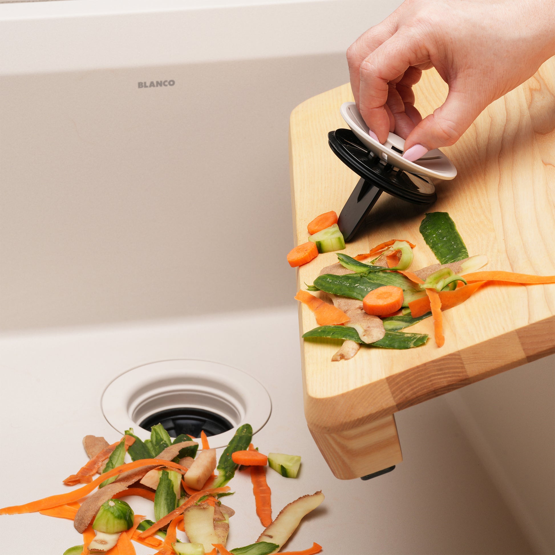 Soft White - BLANCO Essential Silgranit Color-Matched Disposal Flange Insert with Waste Scraper