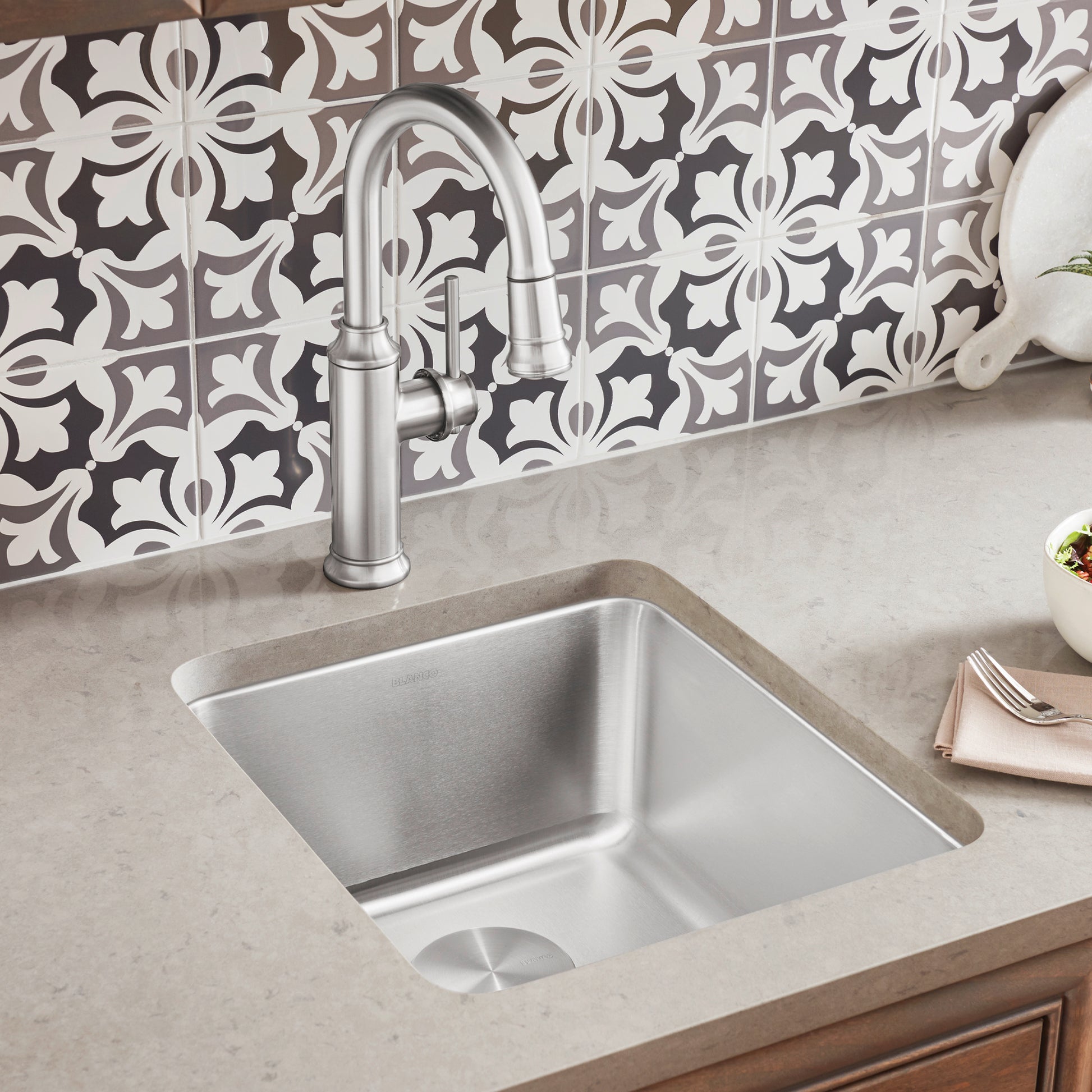 Satin Polished Finish - BLANCO Formera 16" Undermount Stainless Steel Bar Sink
