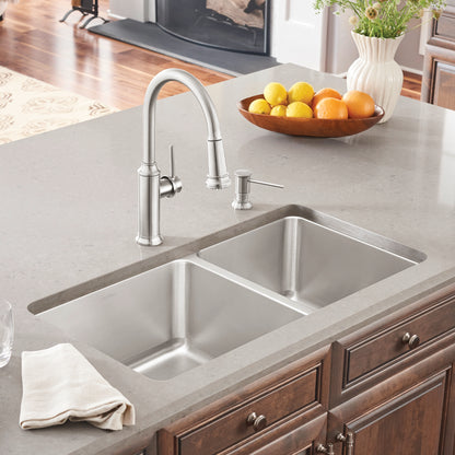 Satin Polished Finish - BLANCO Formera 33" 60/40 Double Bowl Undermount Stainless Steel Kitchen Sink