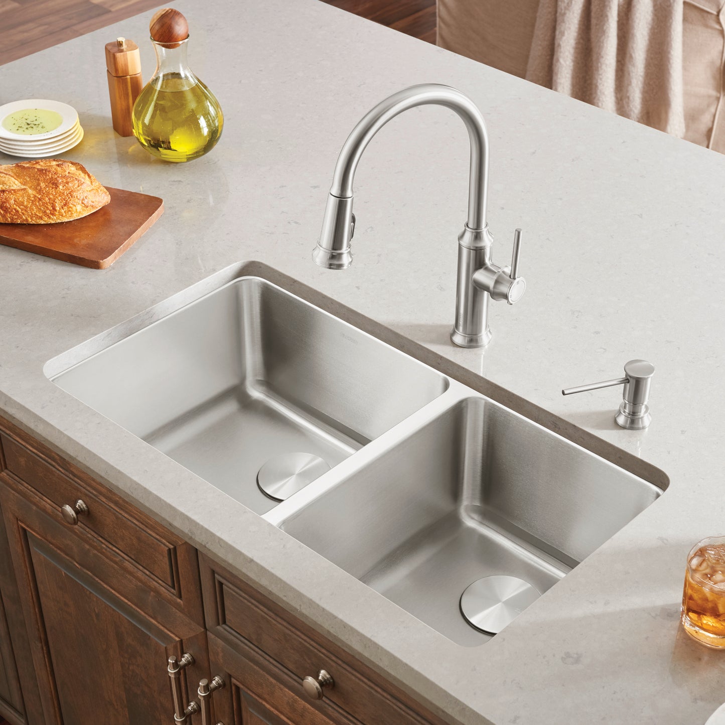 Satin Polished Finish - BLANCO Formera 33" 60/40 Double Bowl Undermount Stainless Steel Kitchen Sink