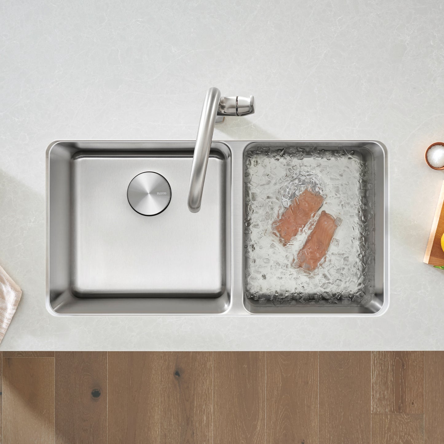 Satin Polished Finish - BLANCO Formera 33" 60/40 Double Bowl Undermount Stainless Steel Kitchen Sink