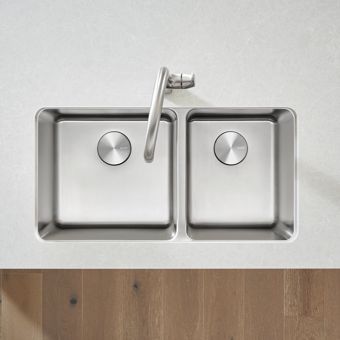 Satin Polished Finish - BLANCO Formera 33" 60/40 Double Bowl Undermount Stainless Steel Kitchen Sink