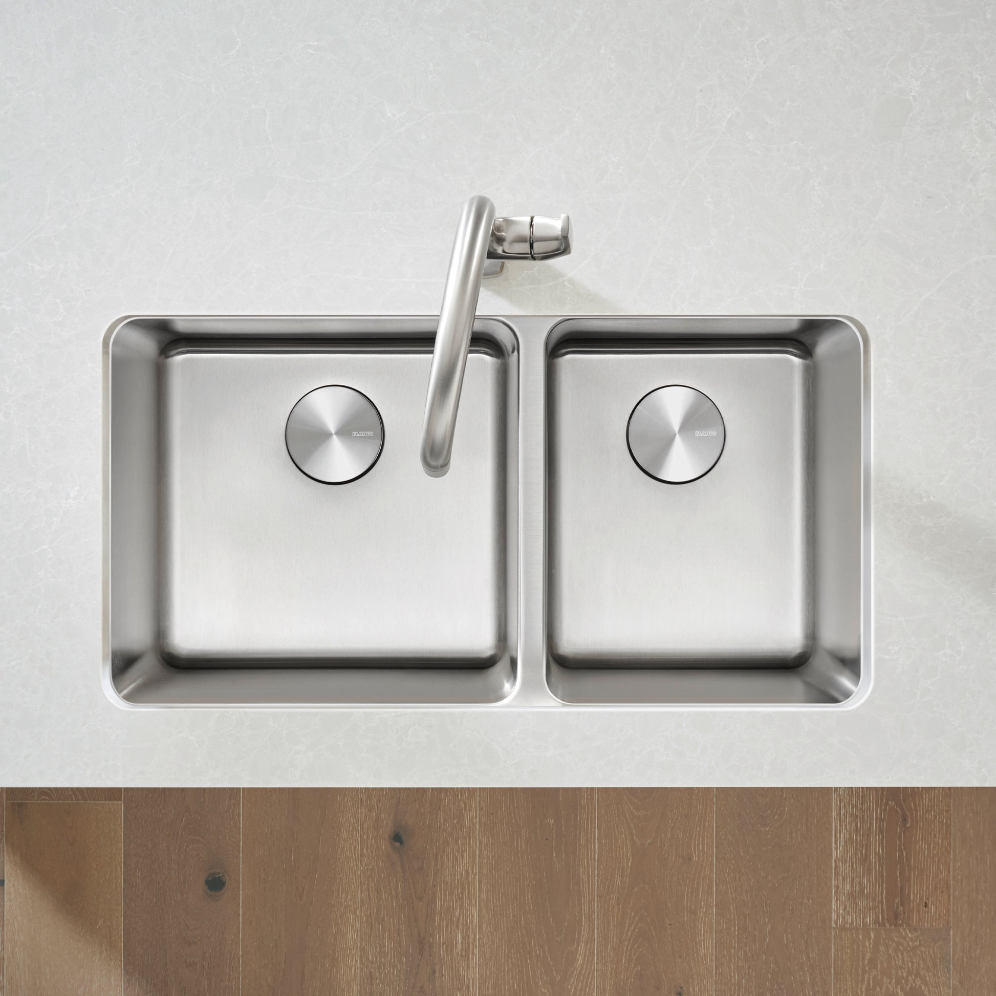 Satin Polished Finish - BLANCO Formera 33" 60/40 Double Bowl Undermount Stainless Steel Kitchen Sink