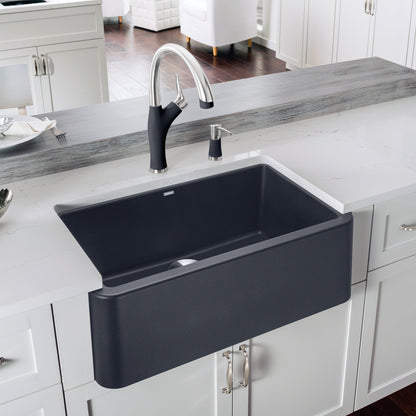 Anthracite - BLANCO Ikon SILGRANIT 30" Single Bowl Apron-Front Farmhouse Sink