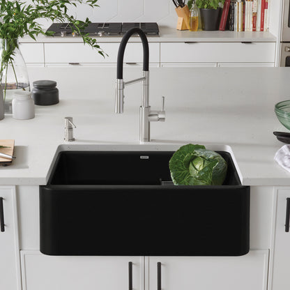 Coal Black - BLANCO Ikon SILGRANIT 30" Single Bowl Apron-Front Farmhouse Sink