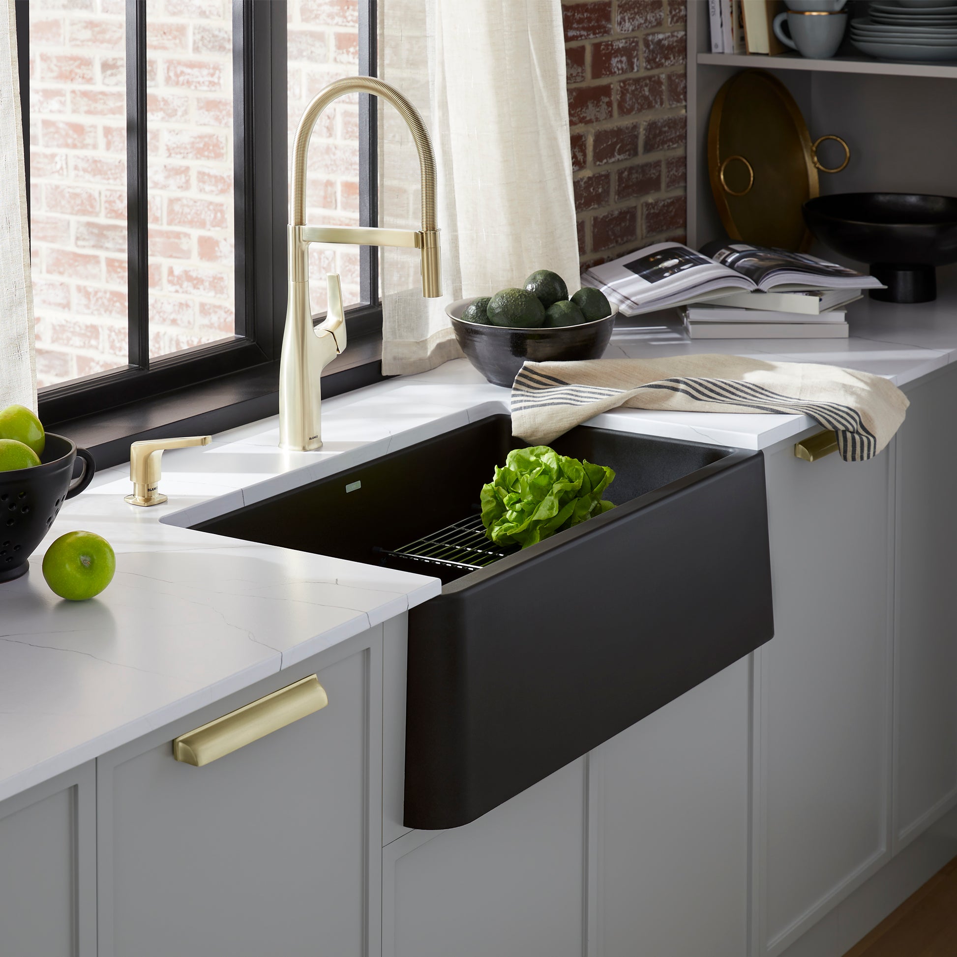 Coal Black - BLANCO Ikon SILGRANIT 30" Single Bowl Apron-Front Farmhouse Sink
