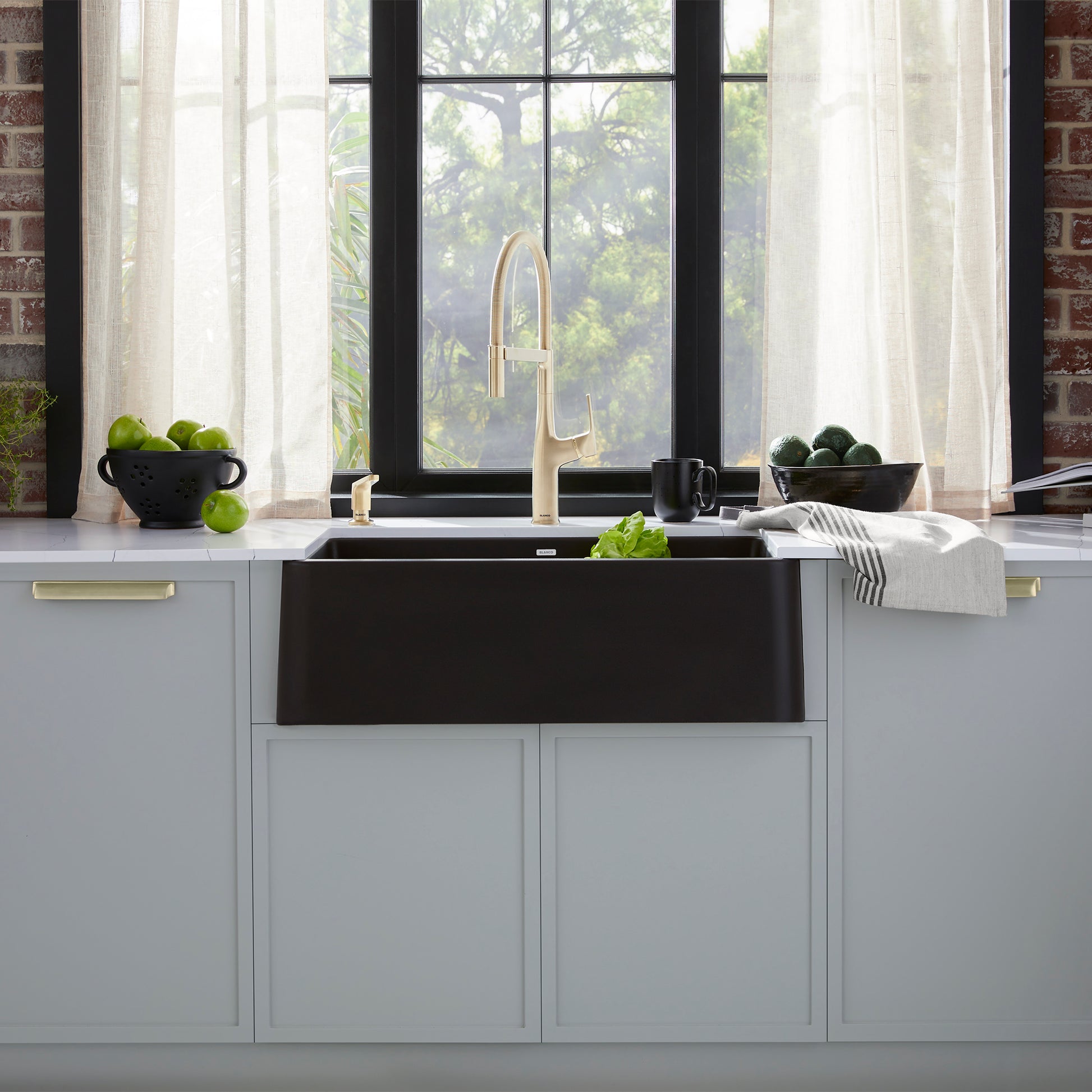Coal Black - BLANCO Ikon SILGRANIT 30" Single Bowl Apron-Front Farmhouse Sink