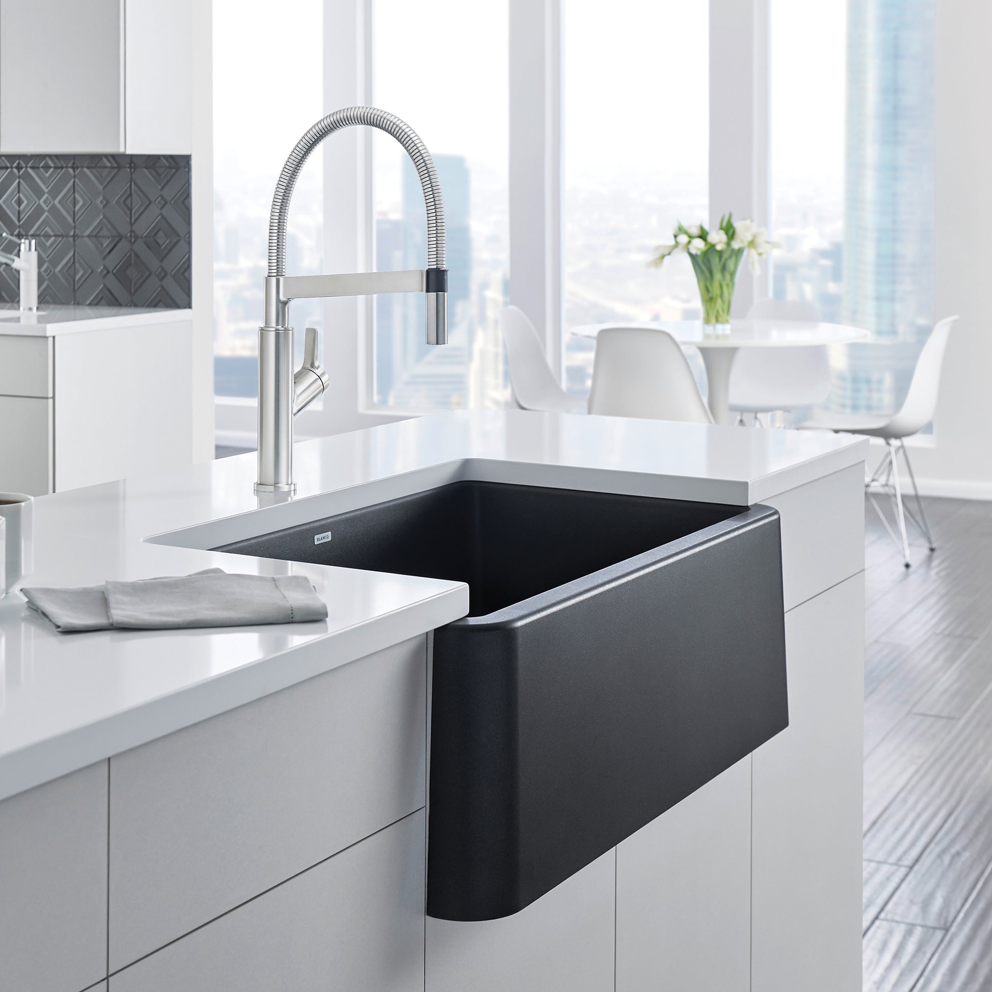 Anthracite - BLANCO Ikon SILGRANIT 33" Single Bowl Apron-Front Farmhouse Sink