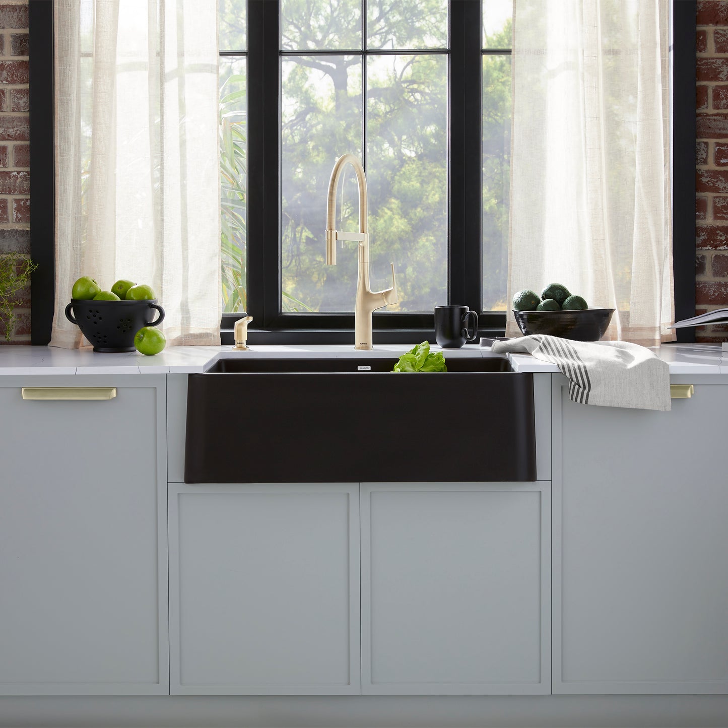 Coal Black - BLANCO Ikon SILGRANIT 33" Single Bowl Apron-Front Farmhouse Sink