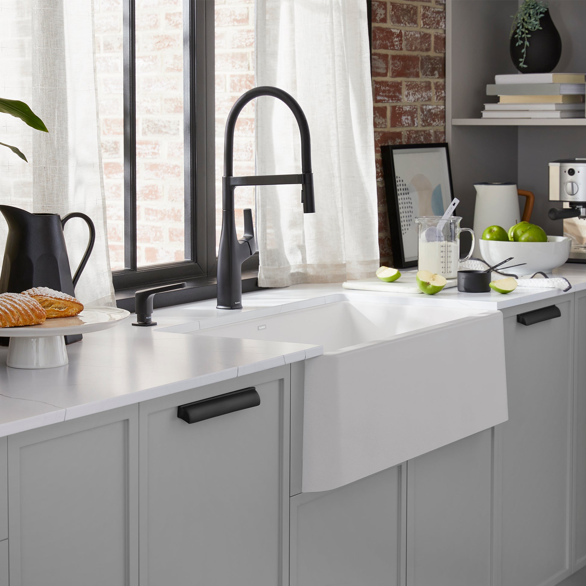 White - BLANCO Ikon SILGRANIT 33" Single Bowl Apron-Front Farmhouse Sink