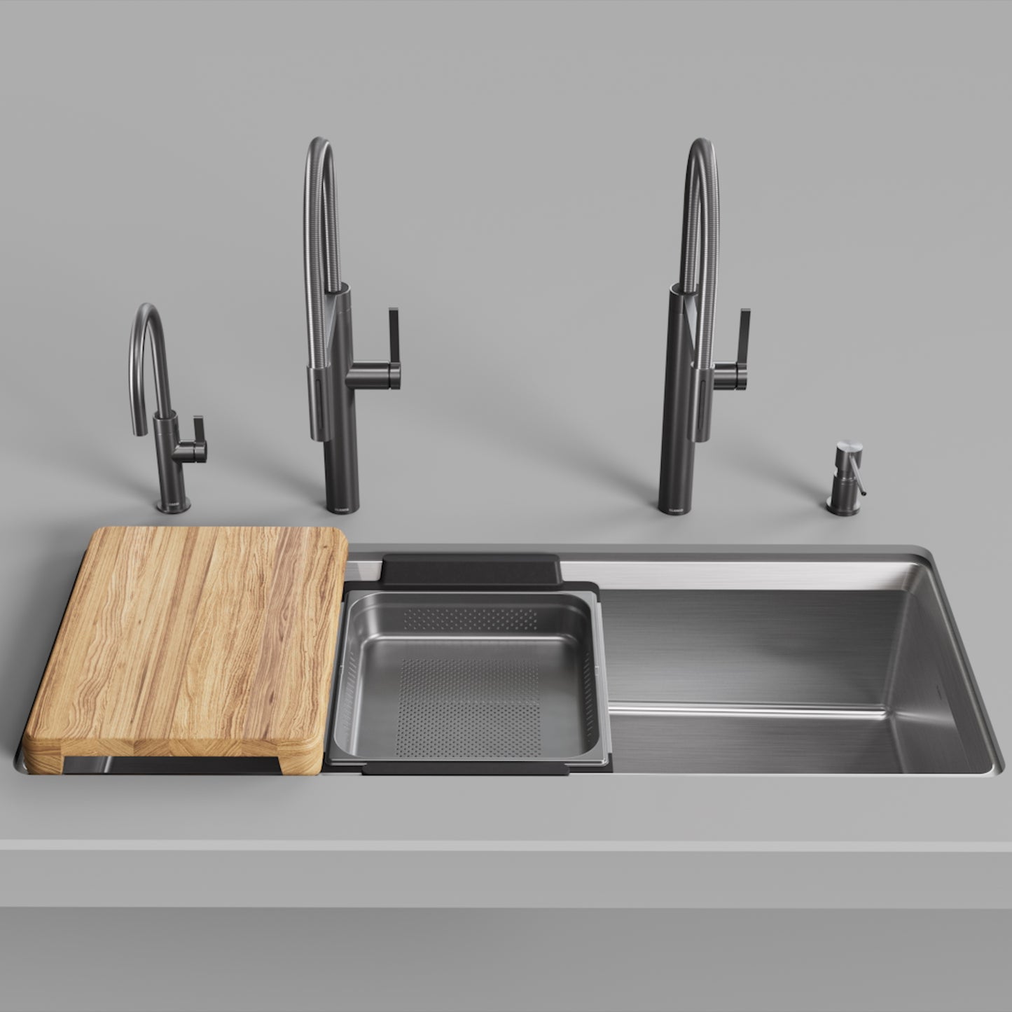 Satin Brushed Finish - BLANCO Inteos 45" Single Bowl Reversible Undermount Stainless Steel Workstation Kitchen Sink