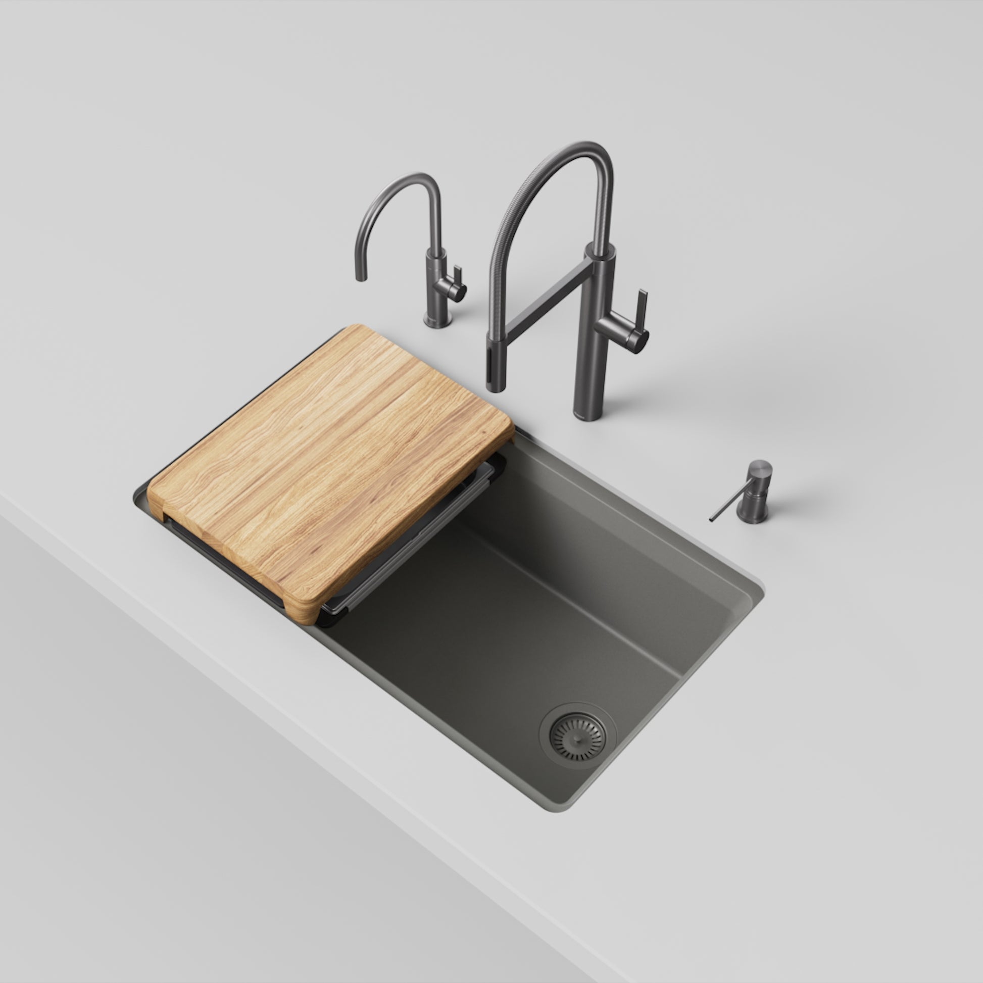 Volcano Gray - BLANCO Inteos SILGRANIT 33" Single Bowl Reversible Undermount Workstation Kitchen Sink