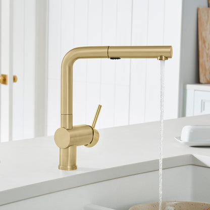 Satin Gold - BLANCO Linus Low Arc Pull-Out Dual-Spray Kitchen Faucet