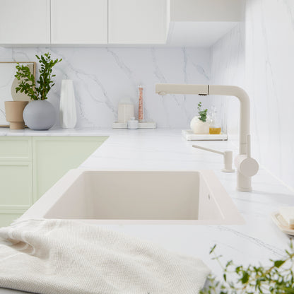Soft White - BLANCO Linus Low Arc Pull-Out Dual-Spray Kitchen Faucet