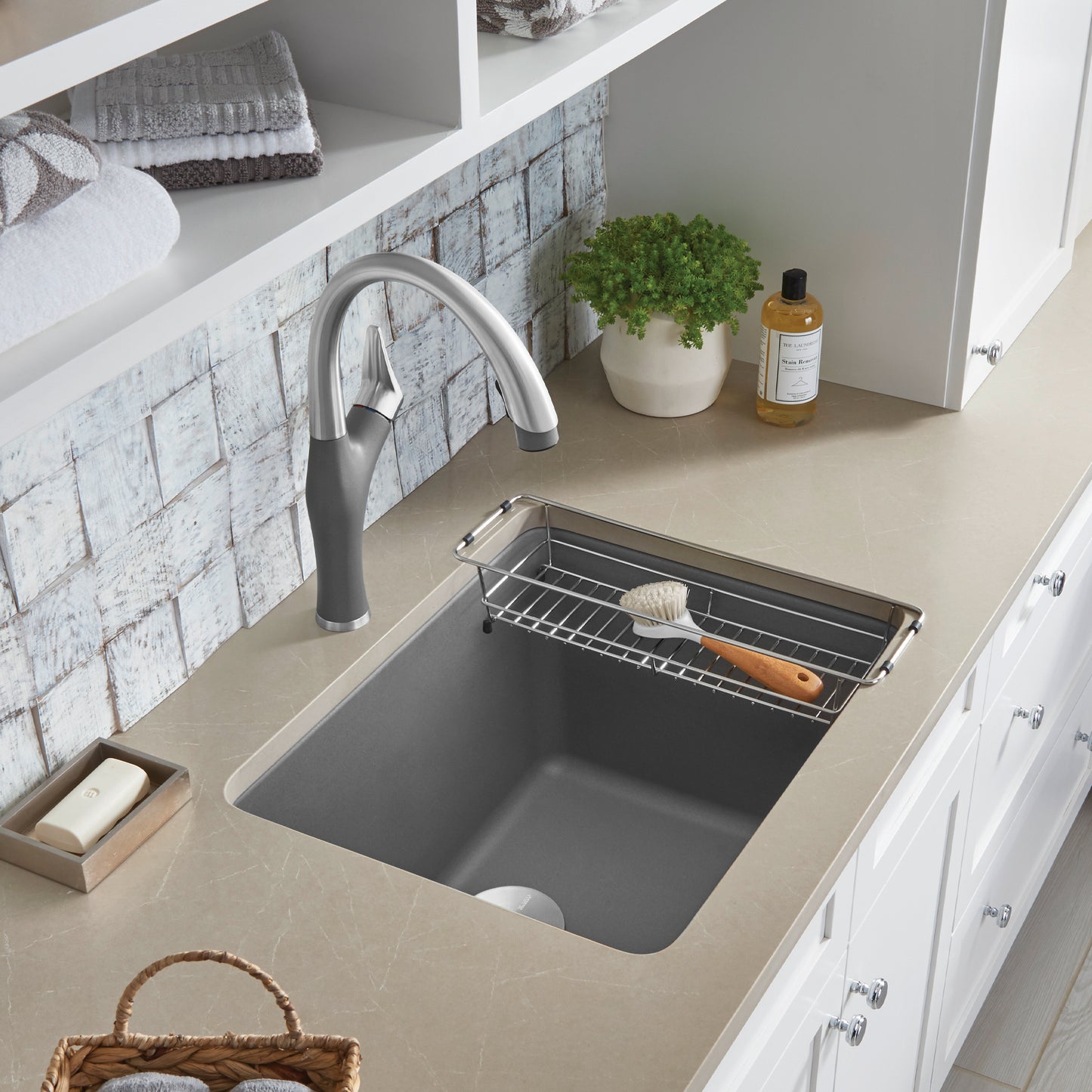 Cinder - BLANCO Liven SILGRANIT 25" Single Bowl Dual Mount Laundry Sink