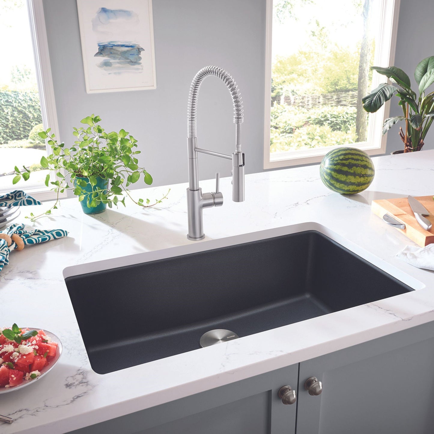 Anthracite - BLANCO Liven SILGRANIT 33" Super Single Dual Mount Kitchen Sink