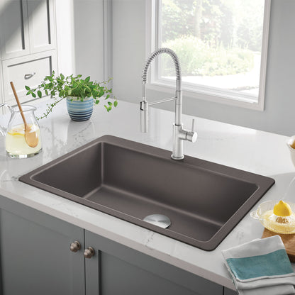 Volcano Gray - BLANCO Liven SILGRANIT 33" Super Single Dual Mount Kitchen Sink