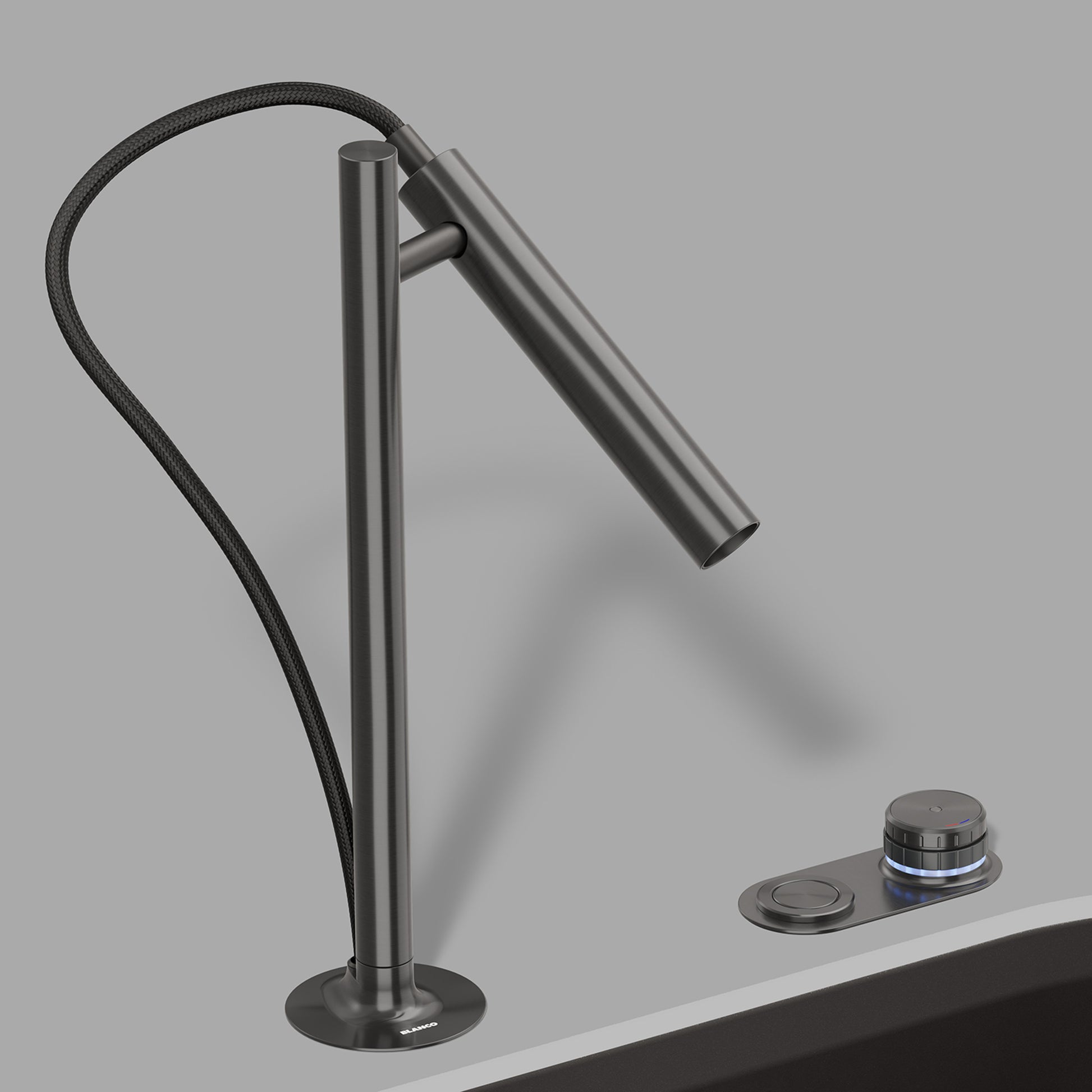 Satin Dark Steel - BLANCO Luneoo Pull-Down Dual-Spray Kitchen Faucet with Push Button Activation