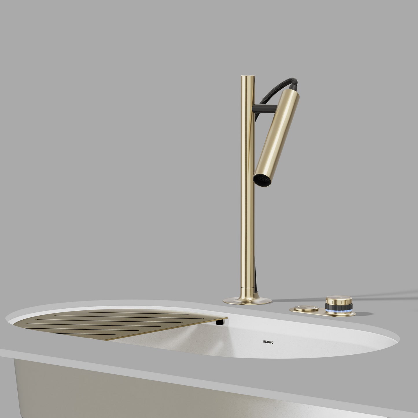 Satin Gold - BLANCO Luneoo Pull-Down Dual-Spray Kitchen Faucet with Push Button Activation