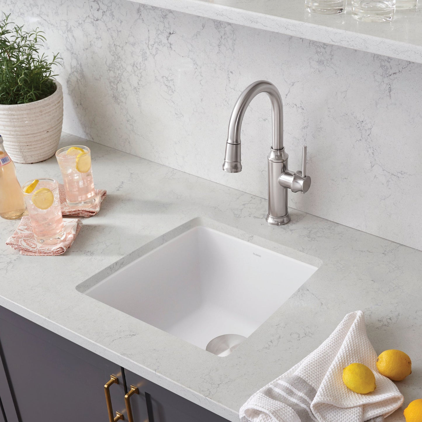 White - BLANCO Performa SILGRANIT 17" Undermount Bar Sink
