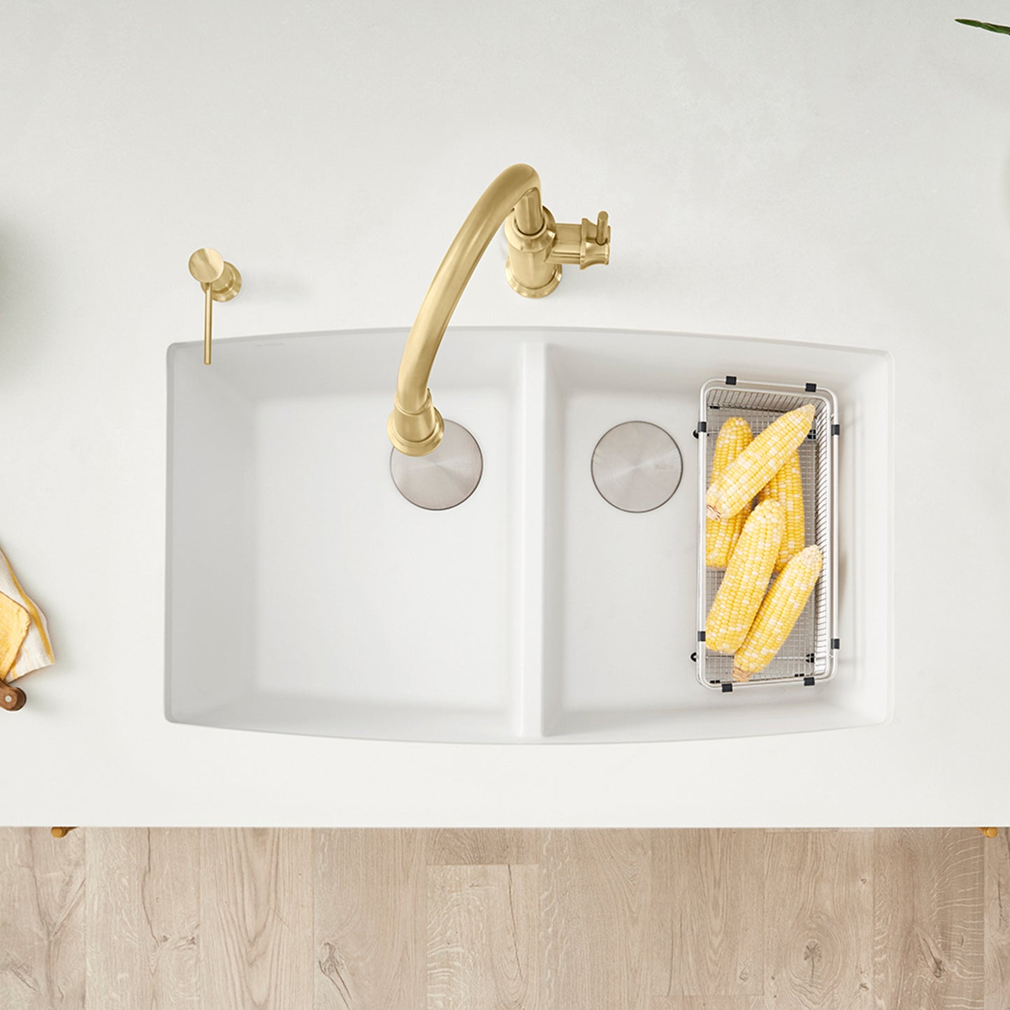 White - BLANCO Performa SILGRANIT 33" 50/50 Double Bowl Undermount Kitchen Sink