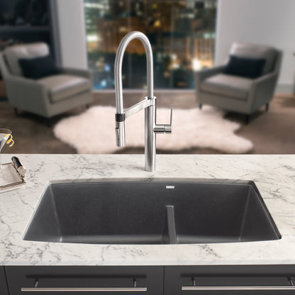 Cinder - BLANCO Performa SILGRANIT 33" 60/40 Double Bowl Undermount Kitchen Sink with Low Divide