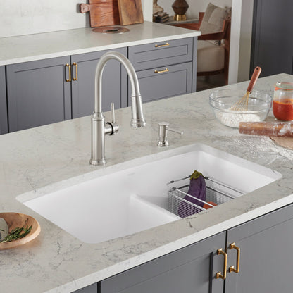 White - BLANCO Performa SILGRANIT 33" 60/40 Double Bowl Undermount Kitchen Sink with Low Divide