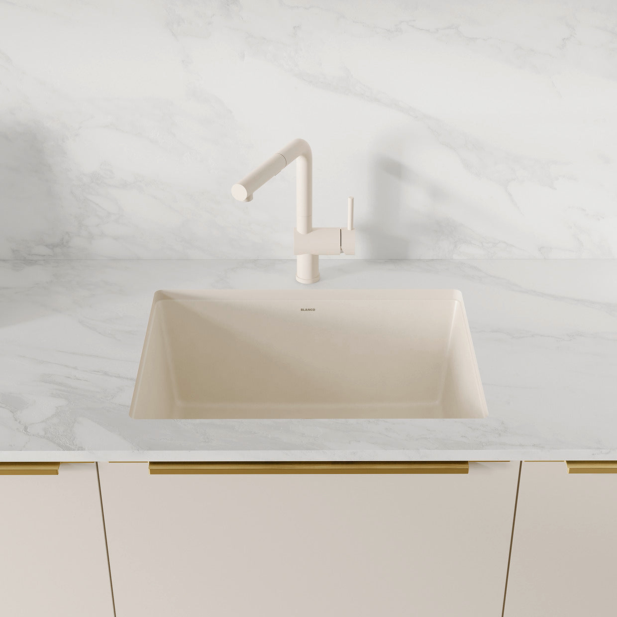 Soft White - BLANCO Precis SILGRANIT 24" Single Bowl Undermount Kitchen Sink