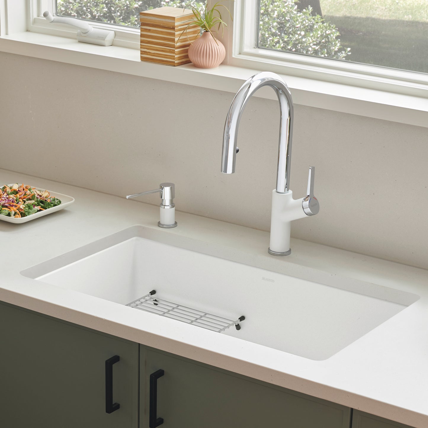 White - BLANCO Precis SILGRANIT 30" Single Bowl Undermount Kitchen Sink