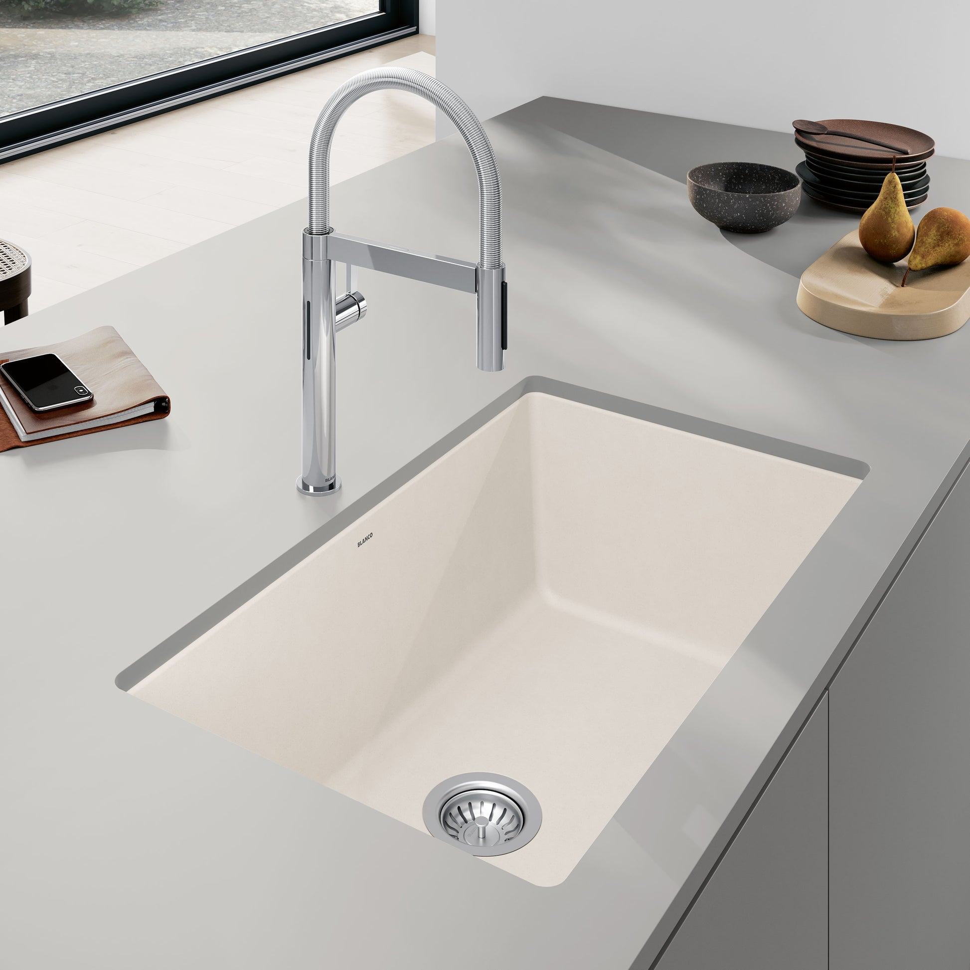 Soft White - BLANCO Precis SILGRANIT 32" Super Single Undermount Kitchen Sink