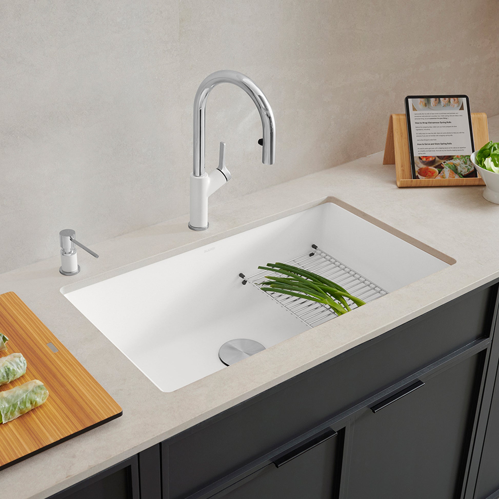 White - BLANCO Precis SILGRANIT 32" Super Single Undermount Kitchen Sink