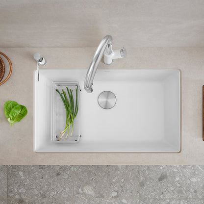 White - BLANCO Precis SILGRANIT 32" Super Single Undermount Kitchen Sink