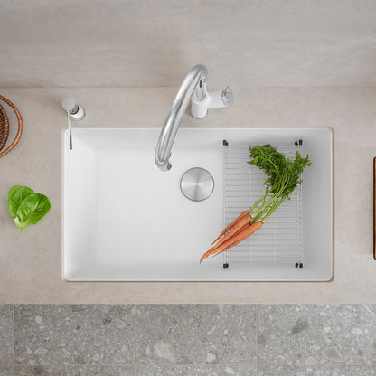 White - BLANCO Precis SILGRANIT 32" Super Single Undermount Kitchen Sink