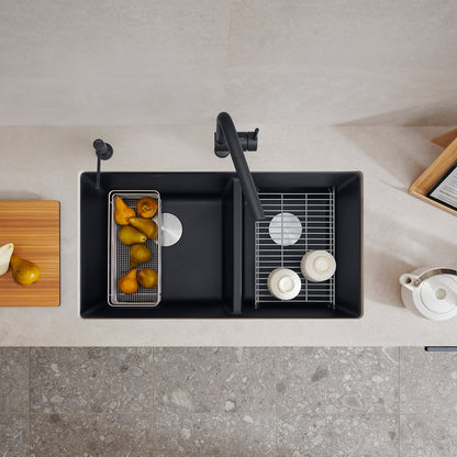 Coal Black - BLANCO Precis SILGRANIT 33" 60/40 Double Bowl Undermount Kitchen Sink