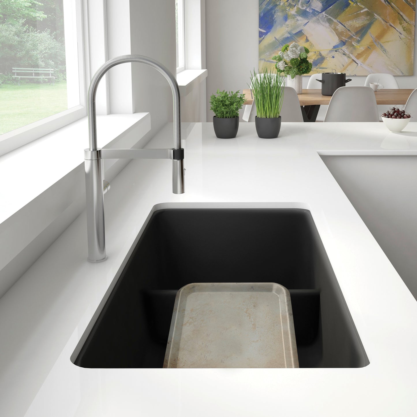 Anthracite - BLANCO Precis SILGRANIT 33" 60/40 Reversible Double Bowl Undermount Kitchen Sink with Low Divide