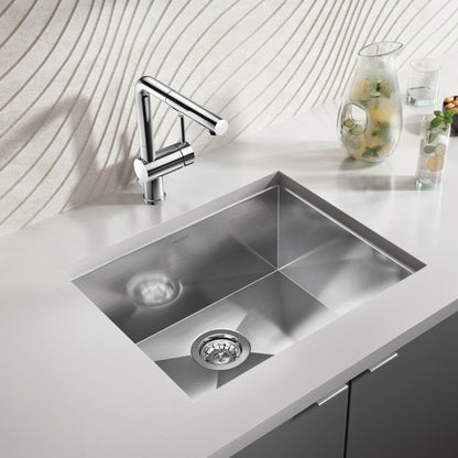 Satin Polished Finish - BLANCO Quatrus R0 22" Single Bowl Undermount Stainless Steel Kitchen Sink