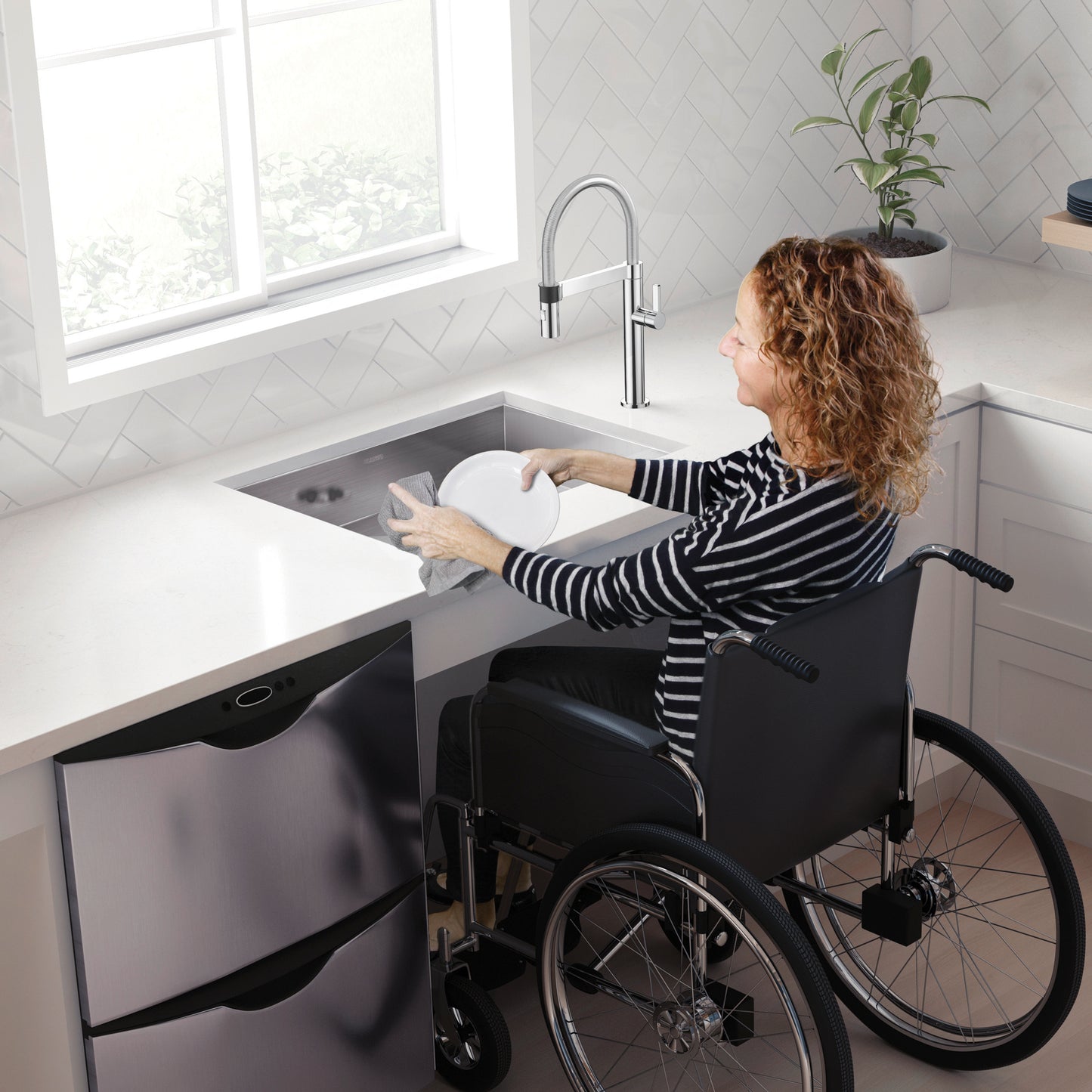 Satin Polished Finish - BLANCO Quatrus R0 25" Single Bowl Undermount ADA Stainless Steel Kitchen Sink